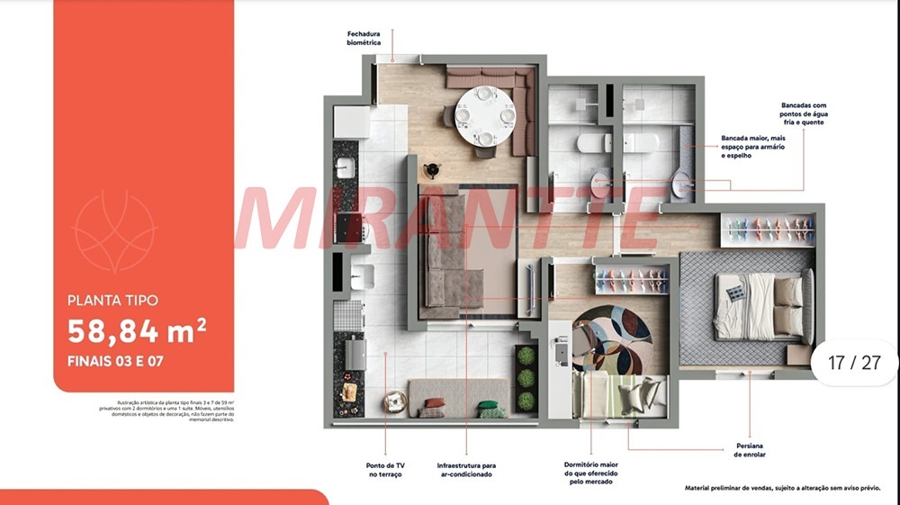 Apartamento de 59.08m² com 2 quartos em Vila Bandeirantes