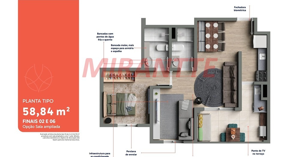 Apartamento de 59.08m² com 2 quartos em Vila Bandeirantes