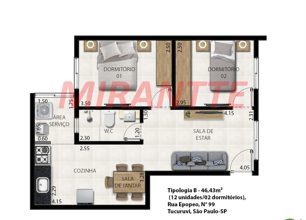 Apartamento de 46m² com 2 quartos em Tucuruvi