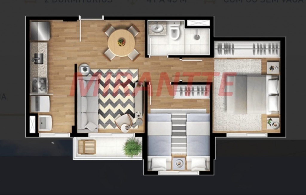 Apartamento de 42m² com 2 quartos em Horto Florestal