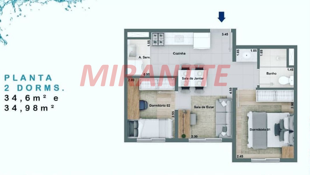 Apartamento de 35m² com 2 quartos em Canindé