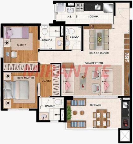Apartamento de 82m² com 2 quartos em Jardim Flor da Montanha