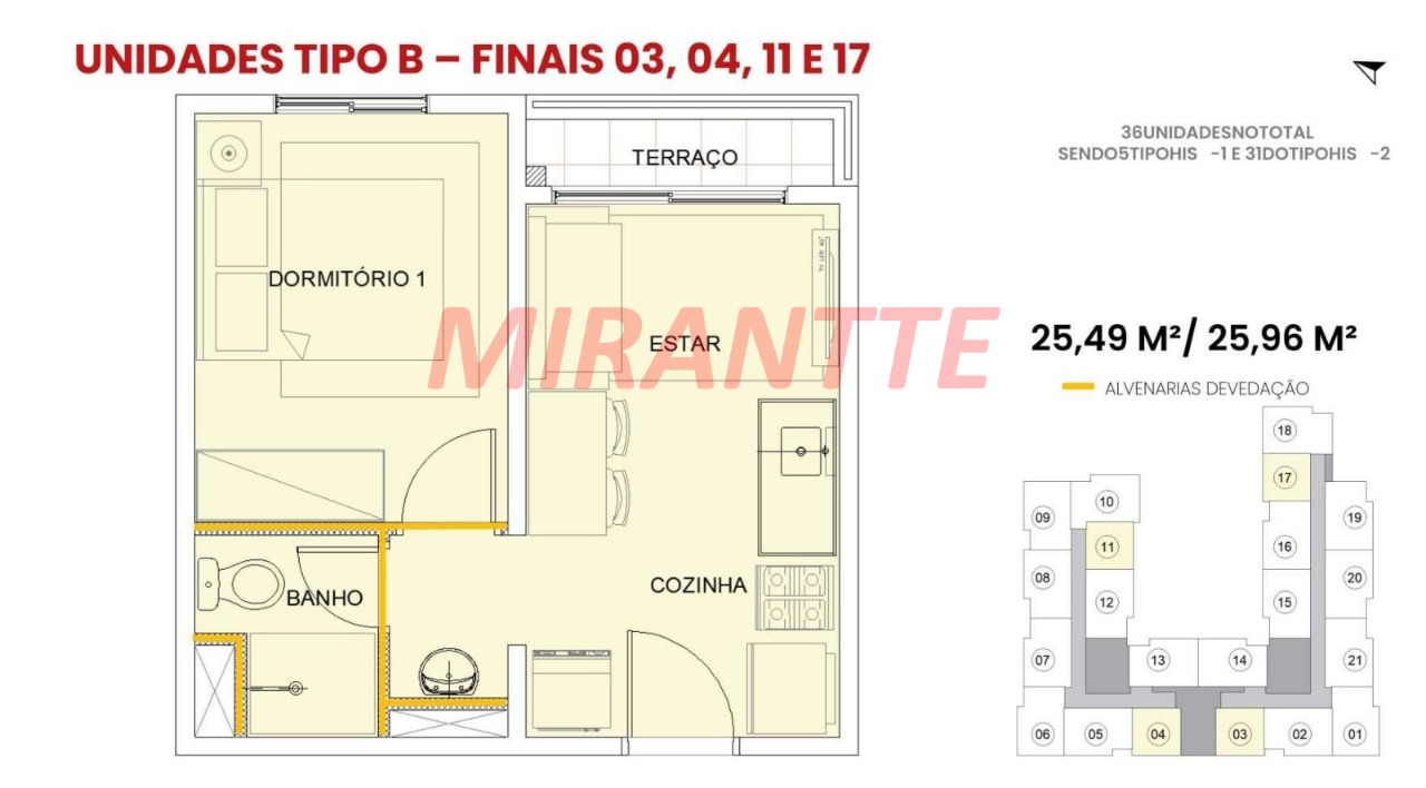 Apartamento de 35.16m² com 2 quartos em Jaçana