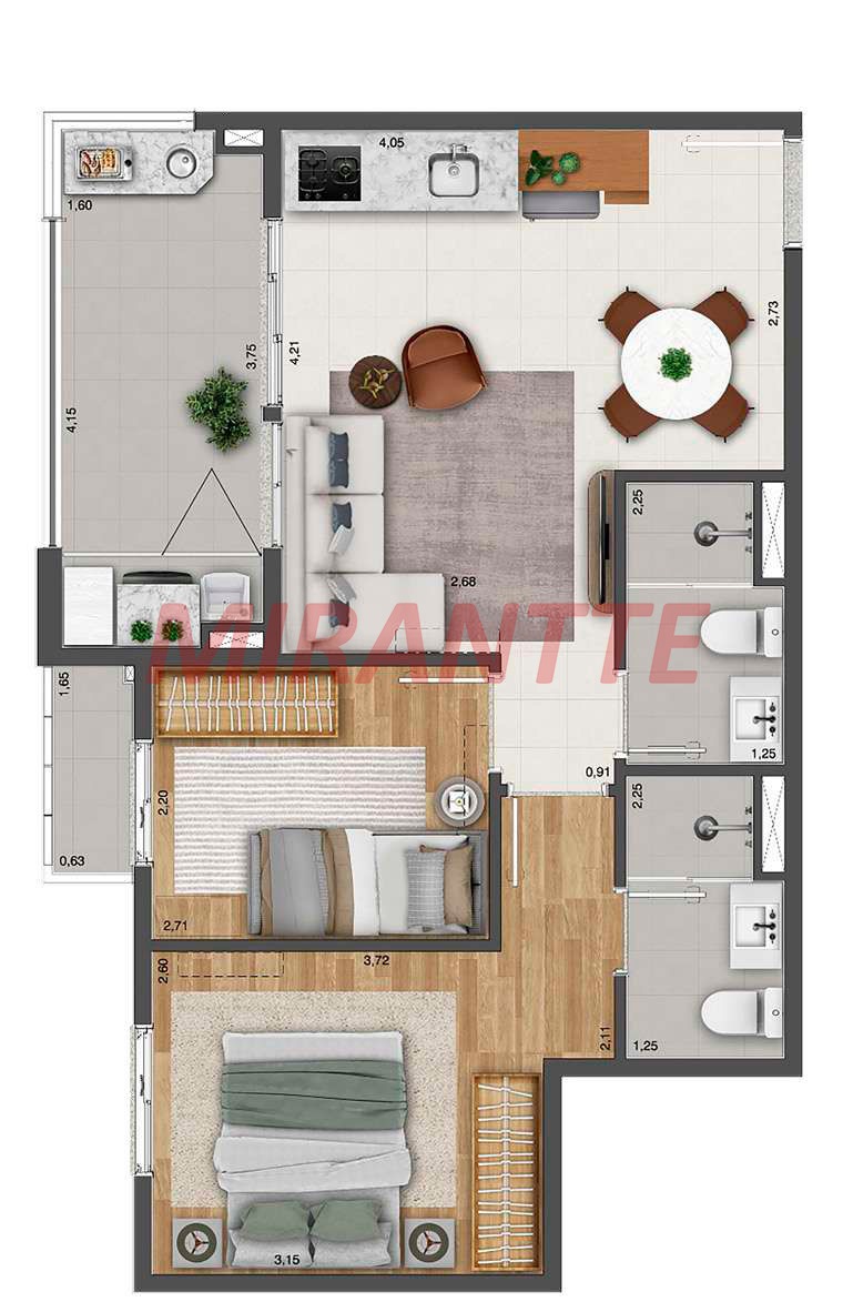 Apartamento de 58.24m² com 2 quartos em Chora Menino