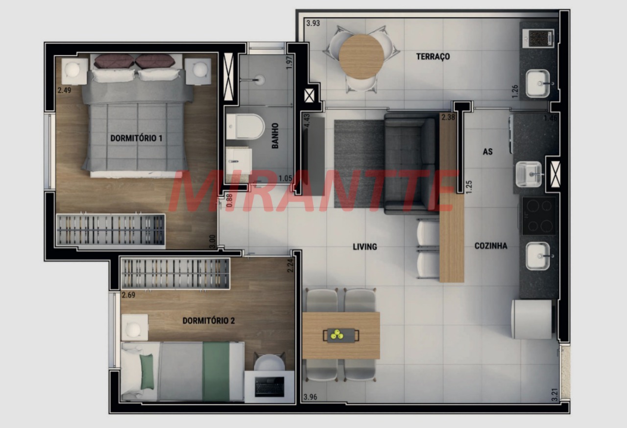 Apartamento de 44m² com 2 quartos em Jardim França