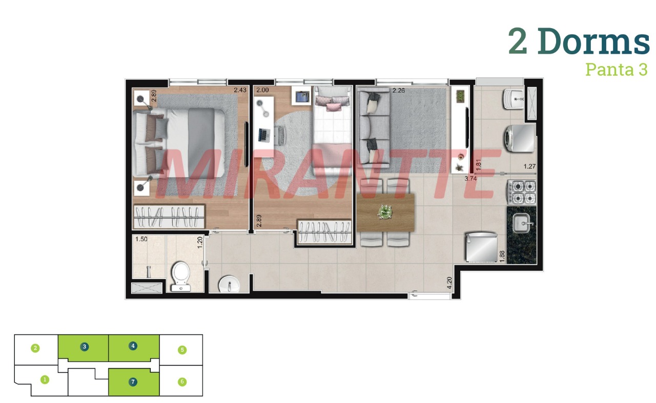 Apartamento de 38m² com 2 quartos em Vila Ré