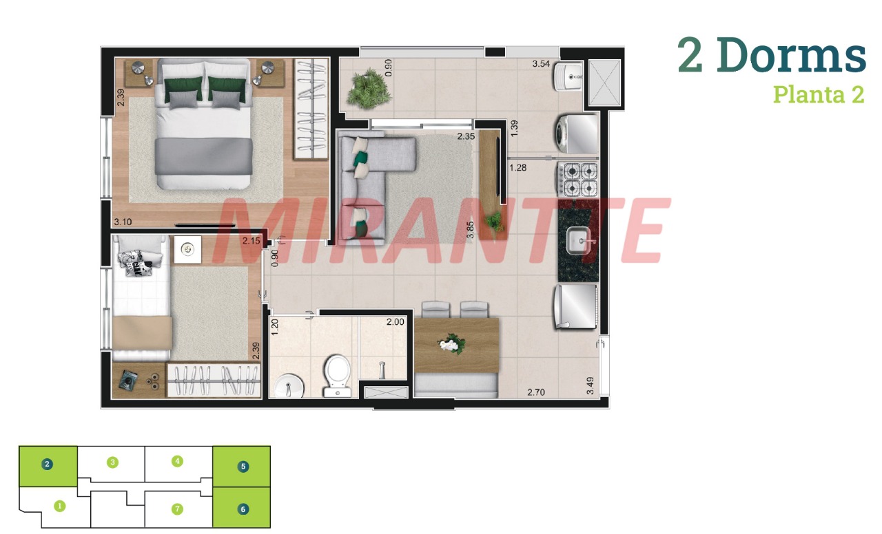 Apartamento de 38m² com 2 quartos em Vila Ré