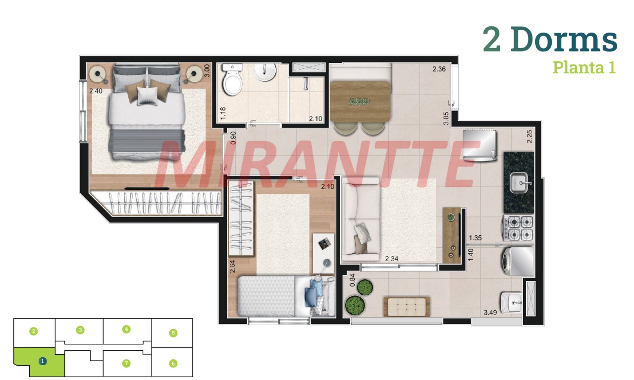 Apartamento de 38m² com 2 quartos em Vila Ré