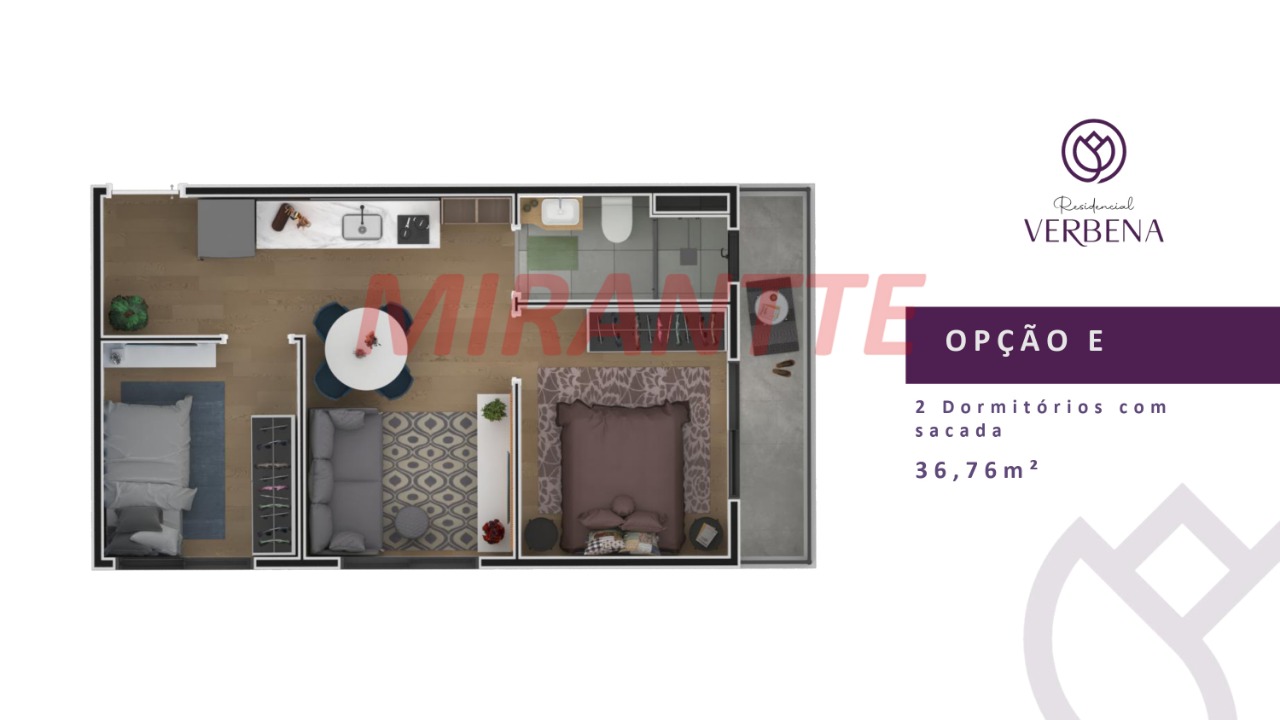 Apartamento de 35.46m² com 2 quartos em Vila Mazzei
