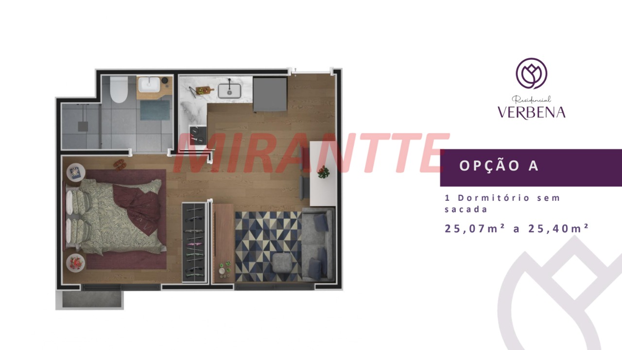 Apartamento de 35.46m² com 2 quartos em Vila Mazzei