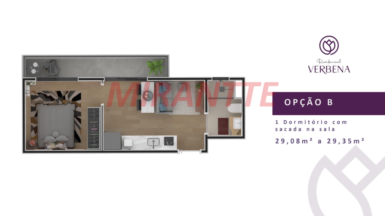 Apartamento de 35.46m² com 2 quartos em Vila Mazzei