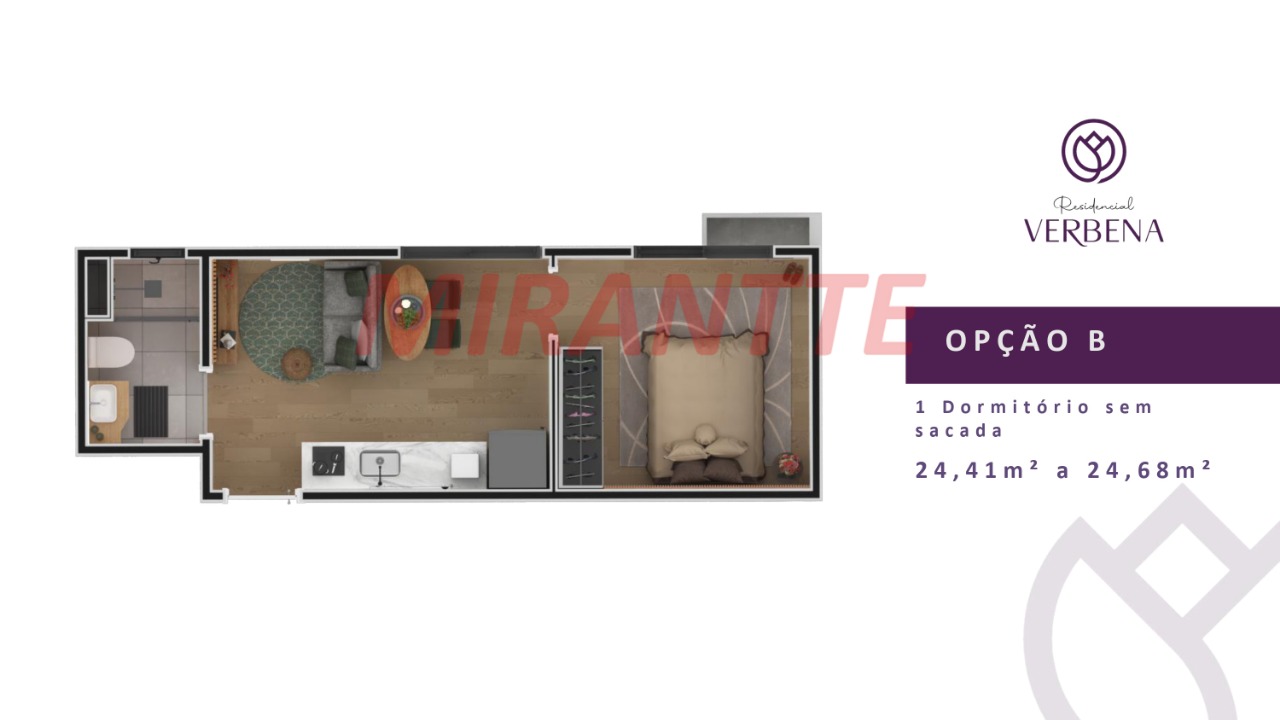 Apartamento de 35.46m² com 2 quartos em Vila Mazzei
