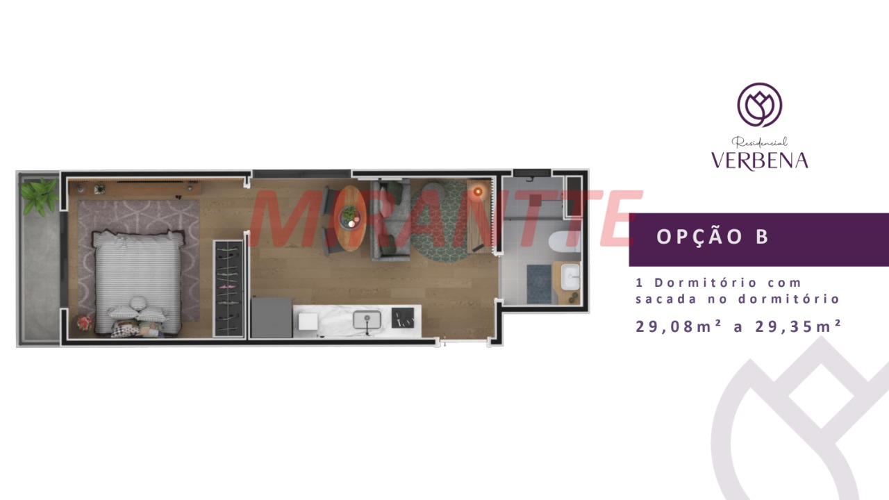 Apartamento de 35.46m² com 2 quartos em Vila Mazzei