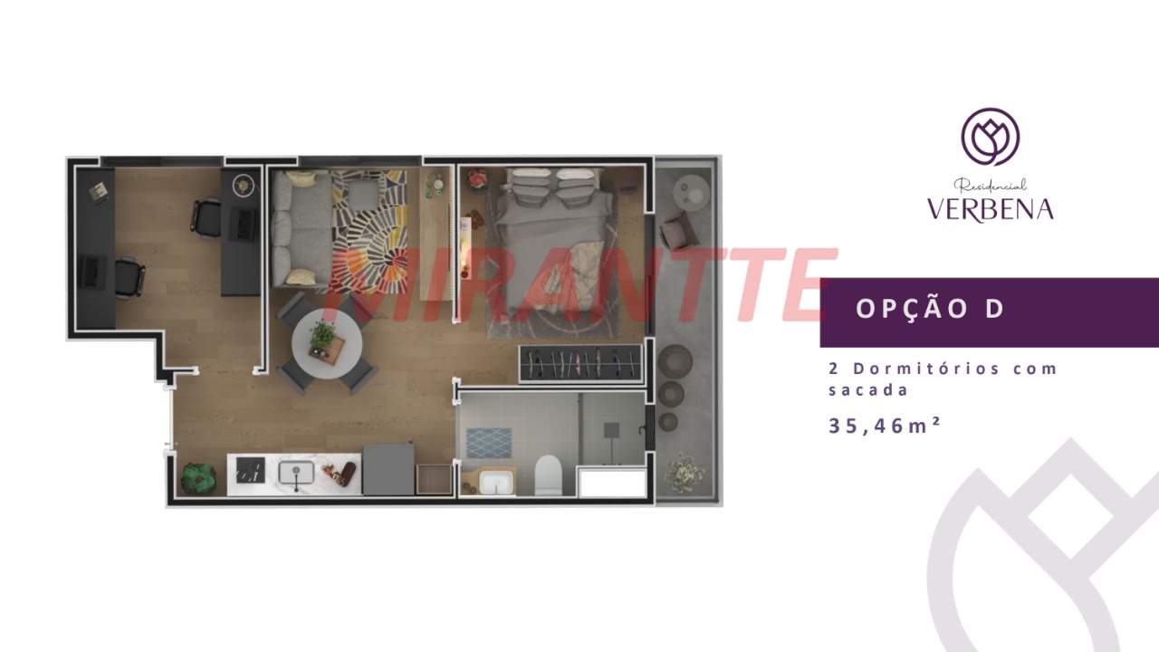 Apartamento de 35.46m² com 2 quartos em Vila Mazzei
