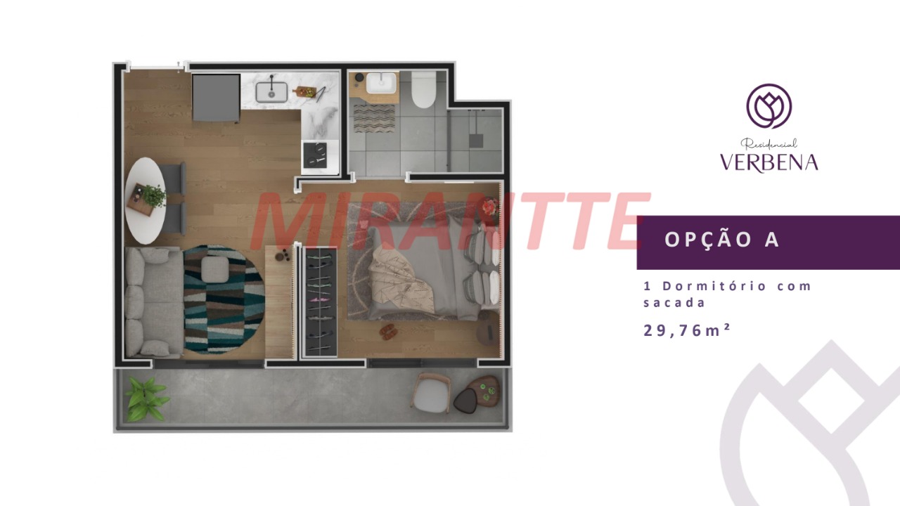Apartamento de 35.46m² com 2 quartos em Vila Mazzei