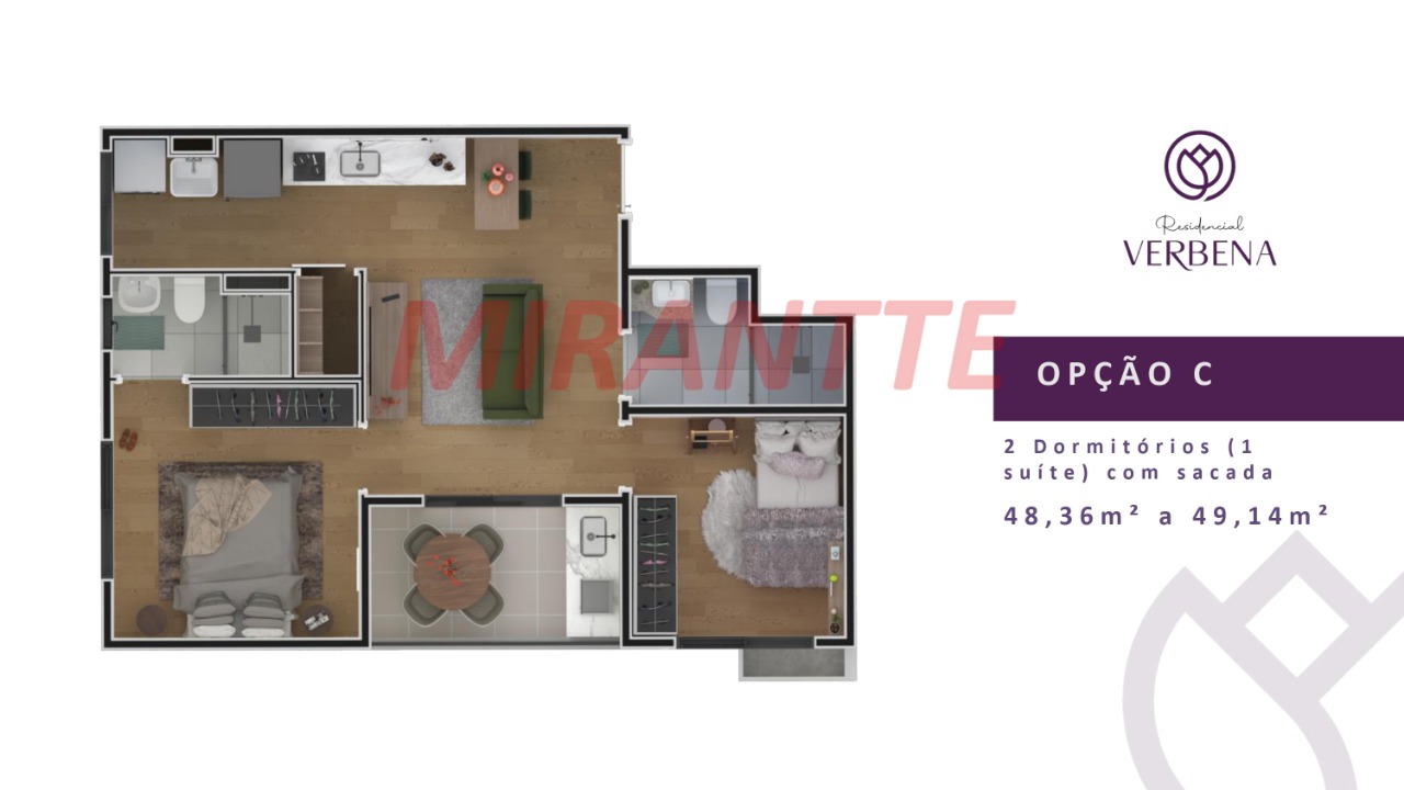 Apartamento de 35.46m² com 2 quartos em Vila Mazzei