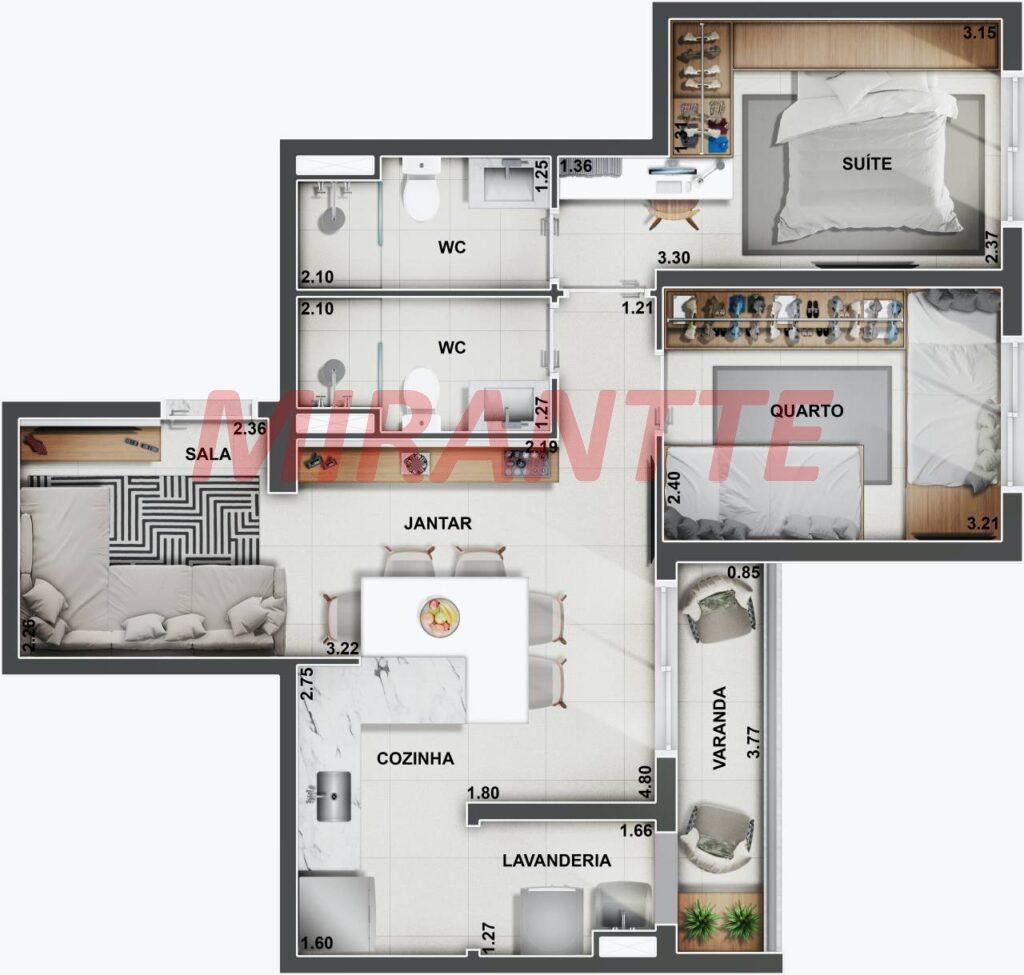 Apartamento de 56m² com 2 quartos em Vila Rosália