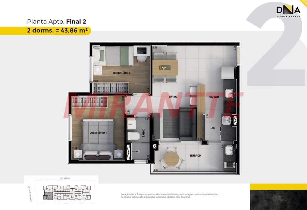 Apartamento de 46m² com 2 quartos em Água Fria