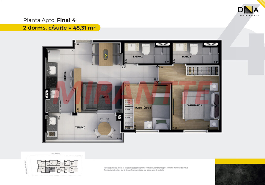 Apartamento de 46m² com 2 quartos em Água Fria