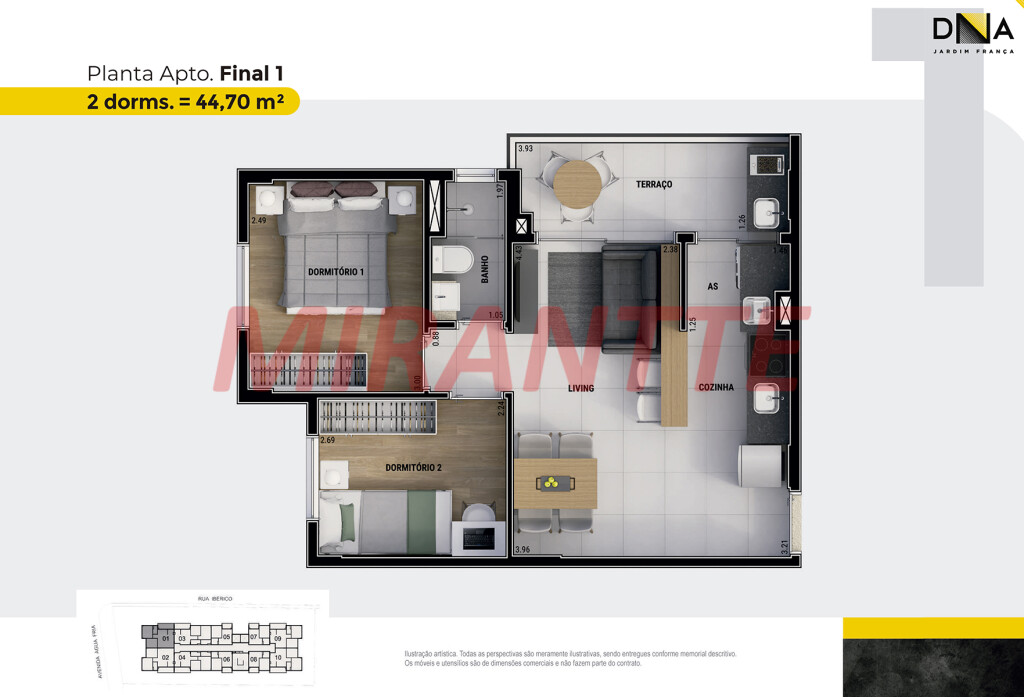 Apartamento de 46m² com 2 quartos em Água Fria