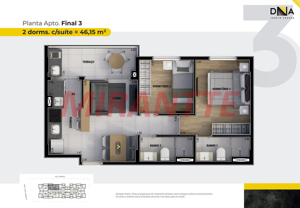 Apartamento de 46m² com 2 quartos em Água Fria