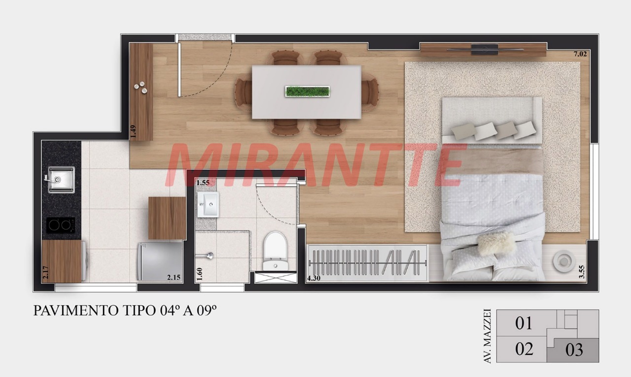Apartamento de 38.44m² com 1 quartos em Vila Mazzei