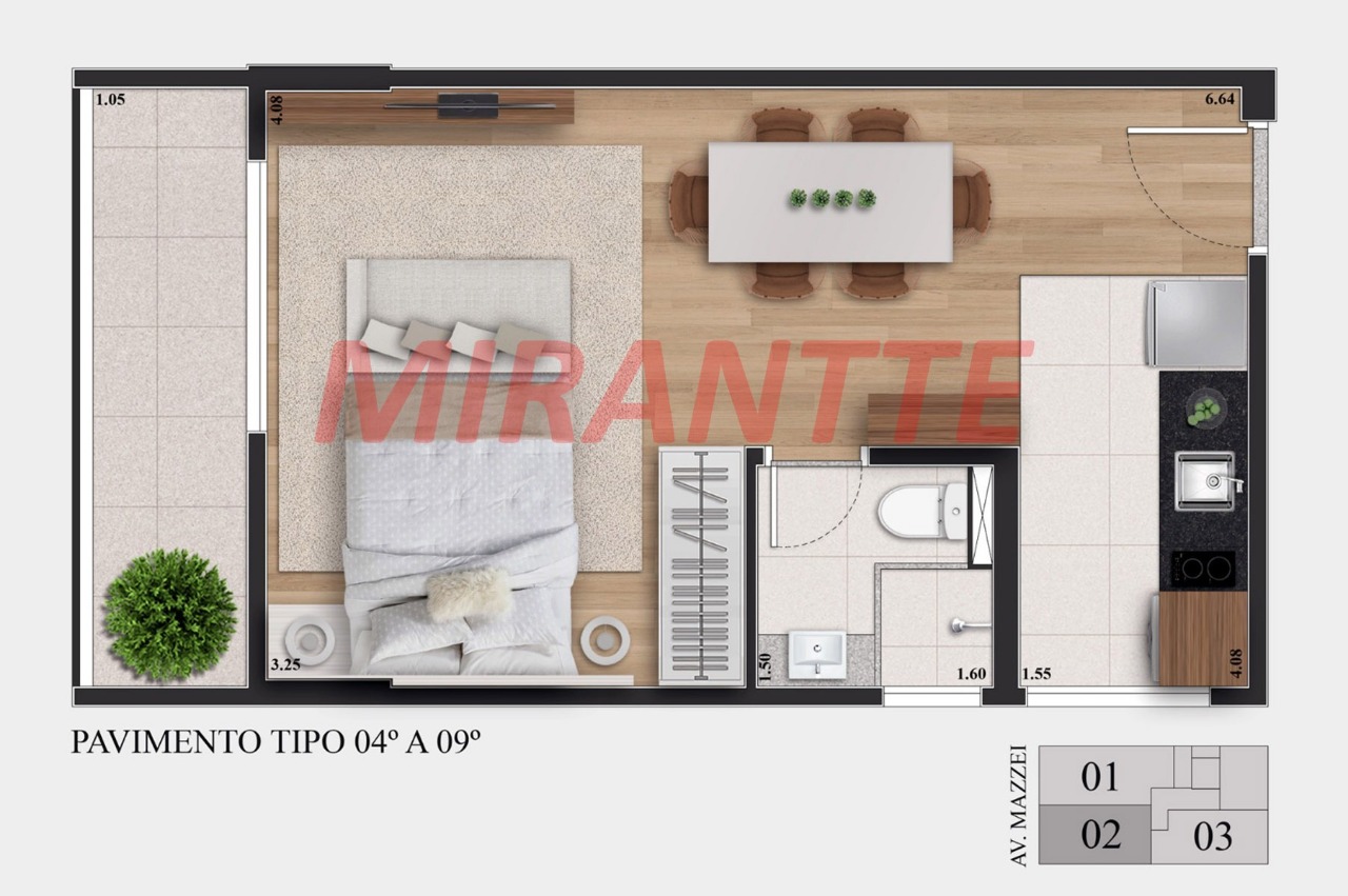 Apartamento de 38.44m² com 1 quartos em Vila Mazzei