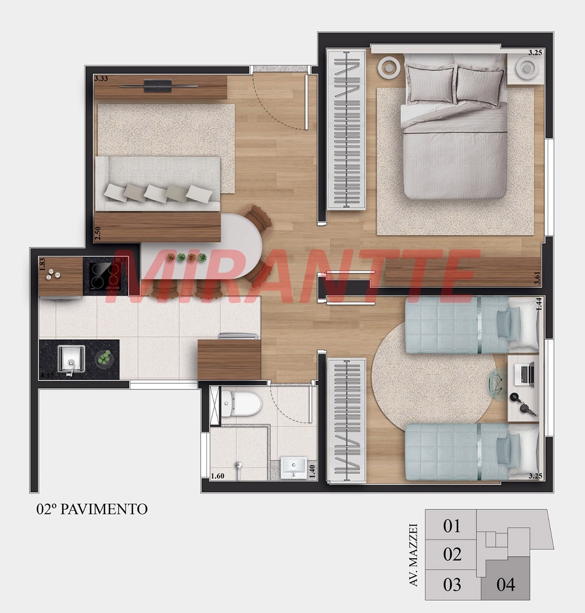 Apartamento de 38.44m² com 1 quartos em Vila Mazzei