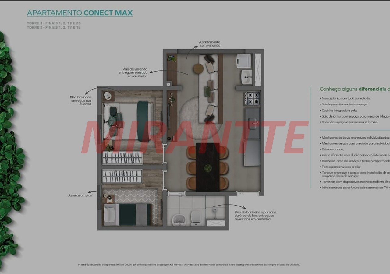 Apartamento de 39.9m² com 2 quartos em Vila Bruna