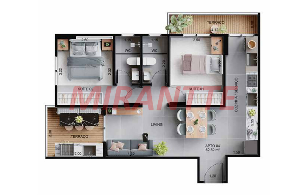 Apartamento de 62m² com 2 quartos em CENTRO