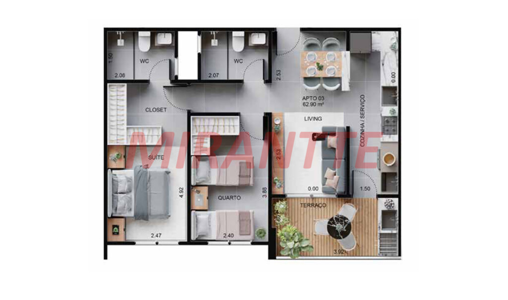 Apartamento de 62m² com 2 quartos em CENTRO