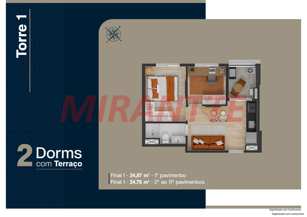 Apartamento de 54m² com 2 quartos em Jardim São Paulo