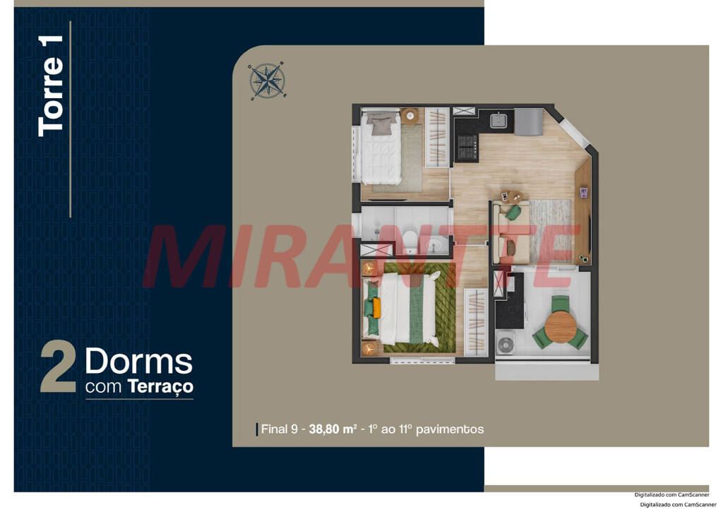 Apartamento de 54m² com 2 quartos em Jardim São Paulo
