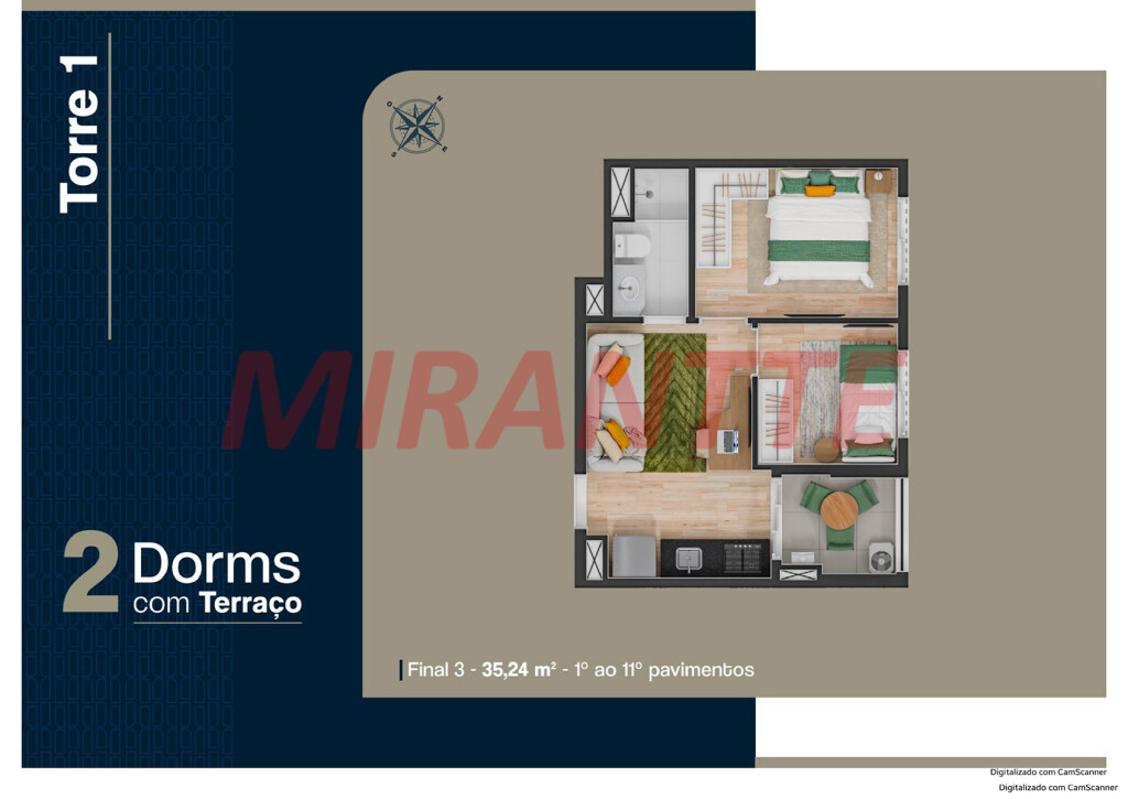 Apartamento de 54m² com 2 quartos em Jardim São Paulo
